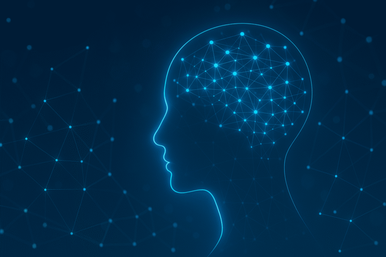 Neural network glowing inside a human head silhouette Generative-AI-Applications