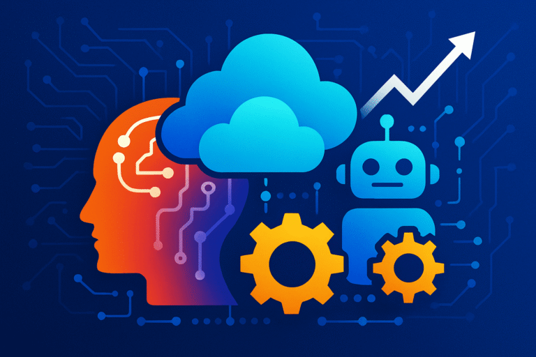 AI, cloud, automation and robot icons symbolizing India’s tech growth