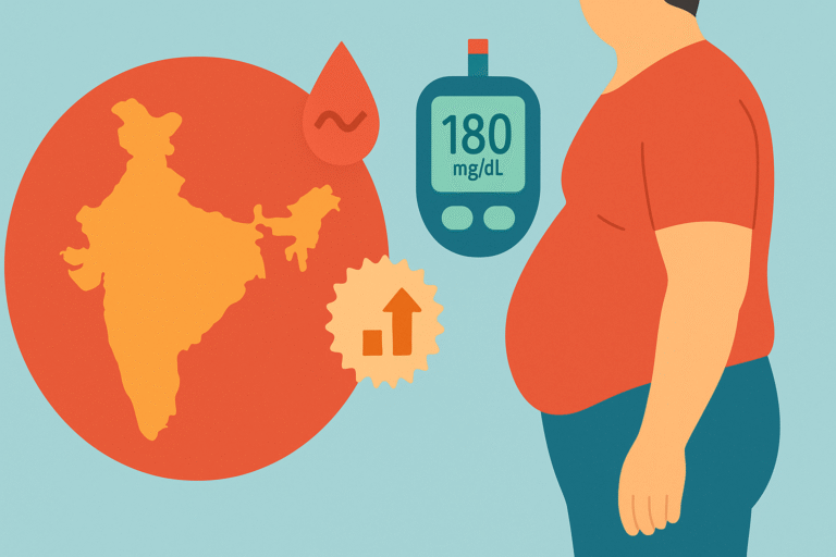 Abstract illustration representing India diabetes crisis 2025 with rising metabolic health risks.