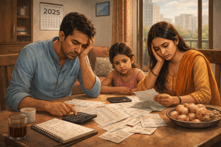 India middle class 2025 family reviewing household expenses amid rising living costs.