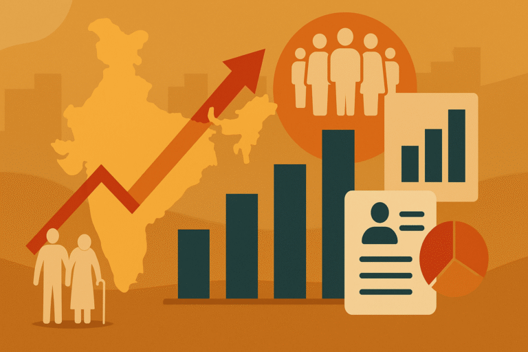 Illustration representing India population census 2025 with demographic trends and population growth patterns.